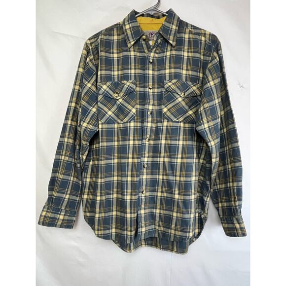 Territory Ahead Womens Small Blue/Yellow Plaid Long Sleeve Button Up Flannel Top - Picture 1 of 6